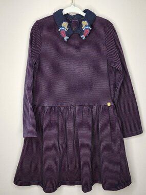 IKKS Kids Striped Dress — Navy/Red, Size 6 (116cm) | Dog Embroidery